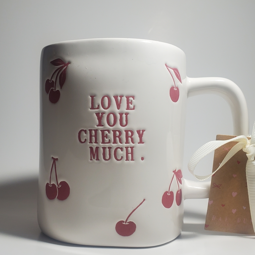 RAE DUNN Cherry Themed Red & White Mug 'Love You Cherry Much' text New with Tags